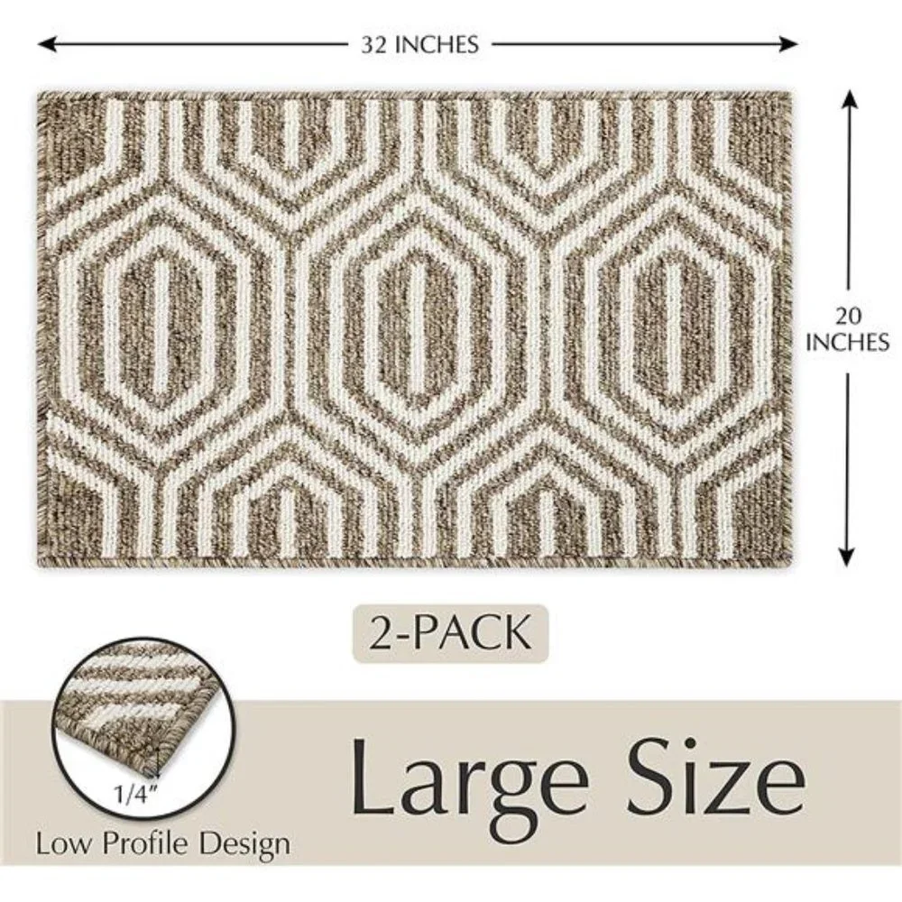 2 Pack, Inside Outside Door Mats, Rubber Backing Odorless and Non Slip - Brown